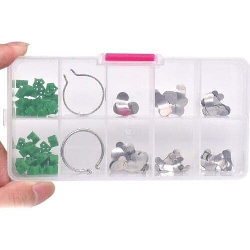 100Pcs/box Dental Matrix Dental Sectional Contoured Matrices Matrix Ring Delta Wedges Full Kit Silicone Dental Add-On Wedges