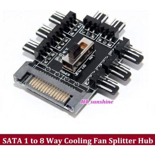 15PCS/LOT PC Computer SATA 1 to 8 Multi Way Splitter Cooling Fan Hub 3pin 12V Power Socket PCB Adapter 2 Level Speed Controller