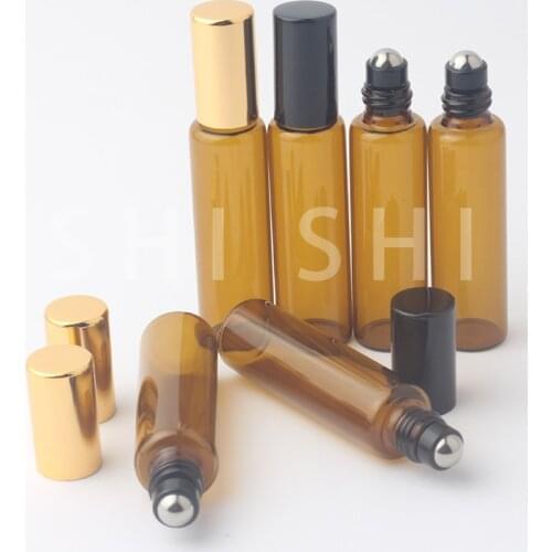 20/30pcs Amber Thin Glass Roller Bottle Sample Test Essential Oil Vials with Roller Metal Ball Makeup Vials 1ml 2ml 3ml 5ml 10ml
