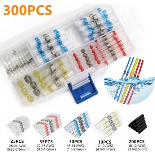 300pcs Waterproof Solder Seal Sleeve Heat Shrink Butt Soldering Terminals Insulated Electrical Wire Connectors & Shrink Tube