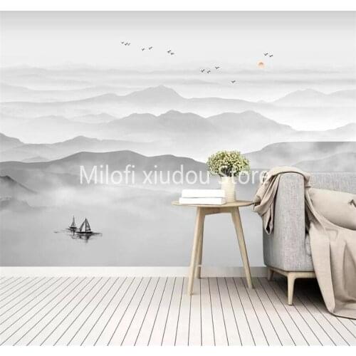 Milofi custom 3D wallpaper mural modern minimalist ink landscape living room background wall decoration painting wallpaper