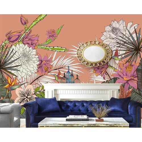 3d wallpaper обои Nordic tropical plants palm plants Southeast Asia tropical flowers indoor background wall papel de parede 3d