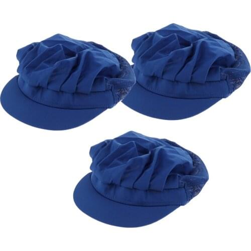 3xBlue Breathable Top Catering Baker Kitchen Cook Chef Hat Cap Adjustable A