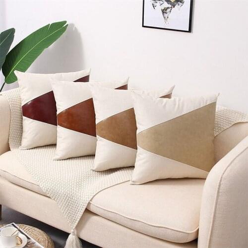 45*45cm PU Leather Stitching Bedroom Pillowcover Sofa Cushion Cover Throw Cushion Cover Office Outdoors Pillowcase 40839