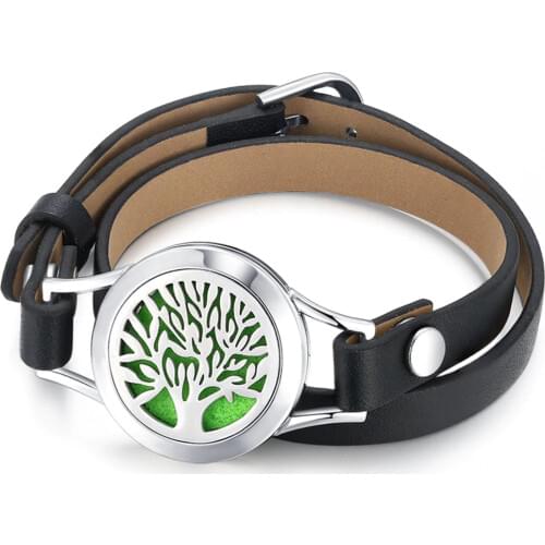 5pcs Mesinya Genuine Leather Tree of life Aromatherapy bracelet /316L s.steel Essential Oils Diffuser Locket bangle 7''-8''wrist
