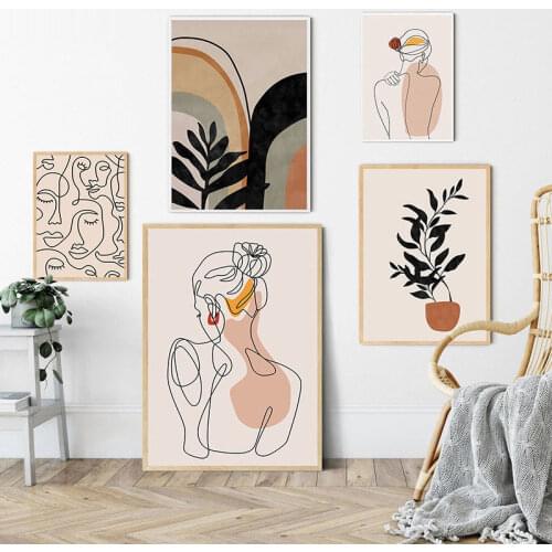 Abstract Single Line Face Art Leaves Painting Girl Body Back Minimalist Wall Art Canvas Poster Print Nordic Picture Home Decor