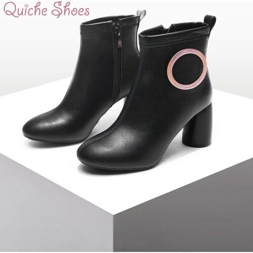 New Women Boots Ankle PU Leather Zipper Booties High Heels Autumn Shoes Black Winter Boots Zapatos De Mujer Pointed Toe