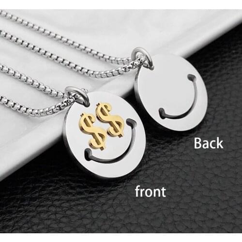 Face necklace for women chain on the neck pendant circle Smiley Dollar sign necklace stainless steel Money eyes necklace jewelry