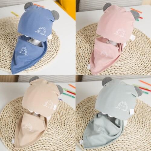 Baby hat fall/winter baby fetal cap sleeping cap cartoon pullover hat two-piece triangle scarf newborn baby accessories