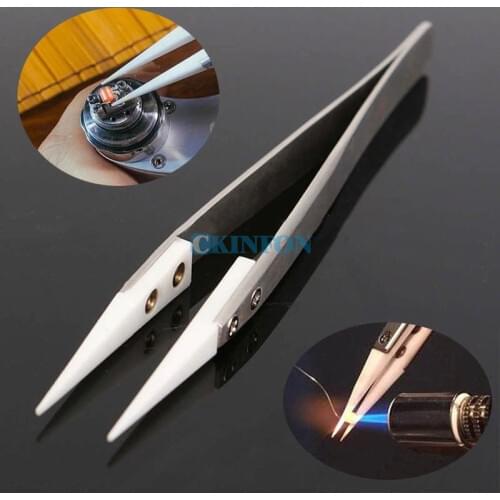 DHL 100PCS Ceramic Tipped Stainless Steel Tweezers Fine Pointed Tip Heat Resistant
