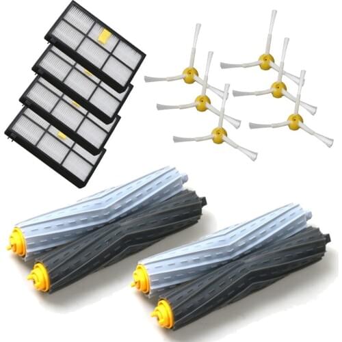 6 Side Brush+4 Dust HEPA Filters+2 Soft rubber Extractor Rollers for iRobot Roomba 800&900 Series 800 870 880 980 Vacuum Cleaner