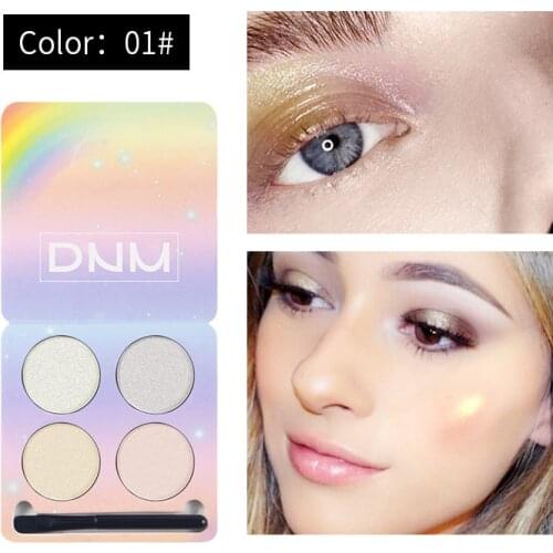 DNM 4 Colors Makeup Shimmer Brighten Highlighter Eye Shadow Palette With Brush Face Contour Make Up Color Board Cosmetic TSLM2