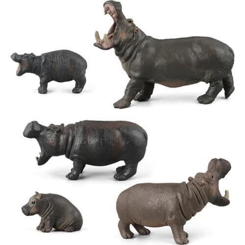 5 Kinds Simulation Hippopotamus Figure Collectible Toys Solid PVC Animal Action Figures Kids Wild Animal Toys