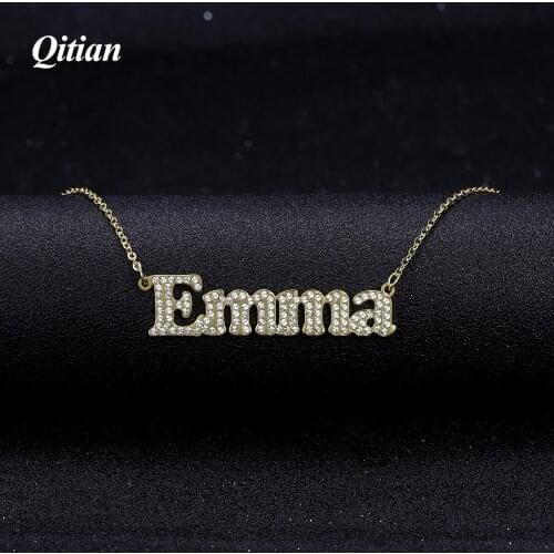 Personalized Necklace Iced Out Stone Chain Zirconia Necklaces Gold Color Stainless Steel Custom Name Necklace Fashion Jewlery