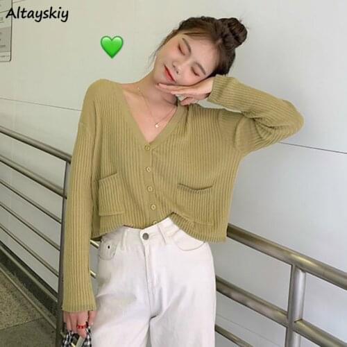 Cardigan Women Solid V-neck Ulzzang Female Thin Cardigans Basic Knitted Tops All-match Trendy Summer Spring Cute Elegant Daily