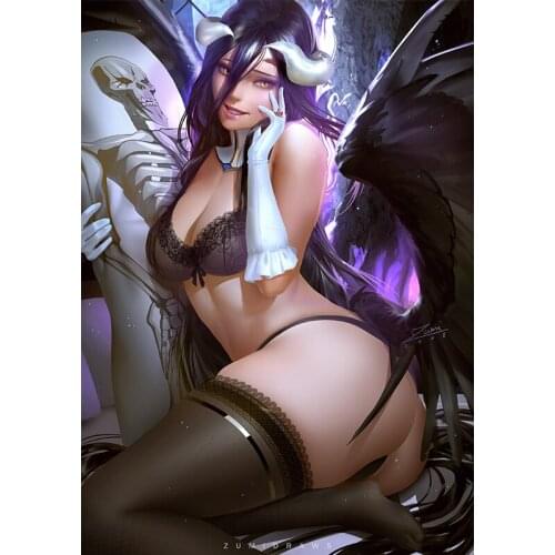 Print Anime Pure White Demon Albedo Sexy Girl Art Canvas Poster Custom Painting 16x24 24x36 Inch Bedroom Home Wall Picture