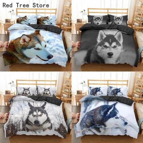 3D Huskie Dog Bedding Set Cute Animal Print Duvet Cover Queen King Size 2/3pcs Polyester Comforter Covers Home Textile Quilt