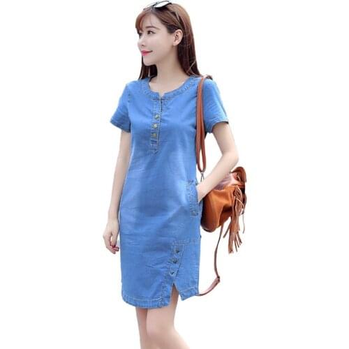 Korean Denim dresses for women 2020 New Summer Casual Jeans Dress With button Pocket Sexy Denim Mini Dress Plus size 3XL