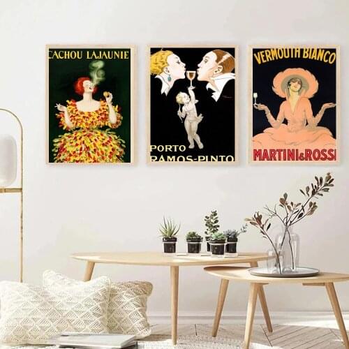 Linen Vintage Advertising Wall Art Canvas Print Martini Rossi Torino Painting Porto Ramos Pinto for Living Room Home Decor