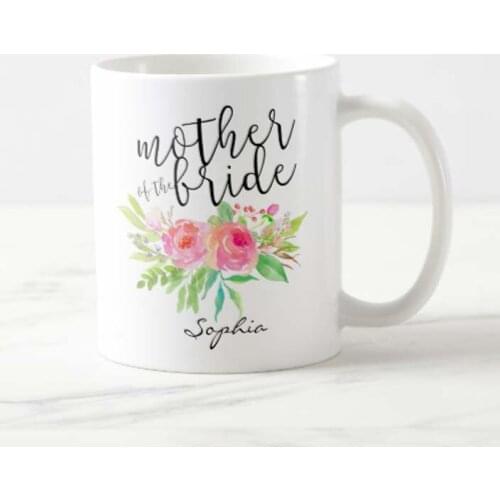 Mother of the Bride Watercolor Floral Personalize Coffee Mug A funny coffee cup for a holiday gift from friends, colleagues and