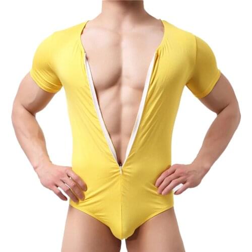 Comfortale Slim Gay Clothing Soft Men Undershirt Underwear Zipper Jumpsuits Sexy Wrestling Singlet Men Bodysuits Leotard Pajamas