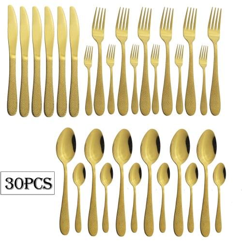 30Pcs Gold Dinnerware Set Knife Fork Spoon Tableware Set Stainless Steel Dinner Set Cake Fork Cutlery Set Kitchen Flatware
