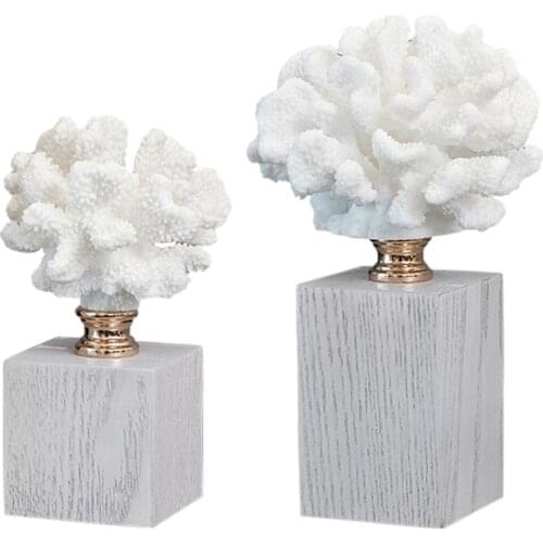 Coral Figurine Desktop Fake Decorative Ornament Sculpture Office Home Livingroom Simulation with Base Wedding Gift Statue