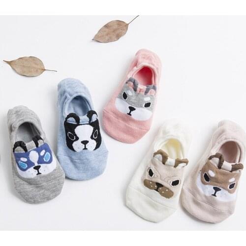 5 pairs /Lot Summer Kawaii smiling Socks Feet Womens Cartoon dog Harajuku Comfort Hidden Invisible Socks ladies Sock Sneakers