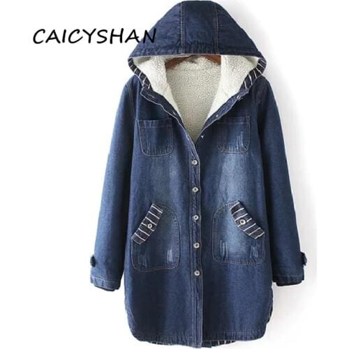 New Autumn Winter Women Coat Plus Size Fashion Casual Loose Solid Hooded Jeans Cotton Coat For Women Large Denim Parka Outerwear