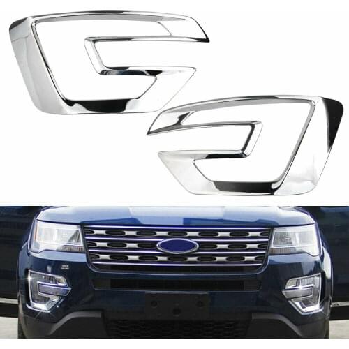 Pair Chrome ABS Car Front Fog Light Lamp Cover Trim For Ford Explorer 2016 2017