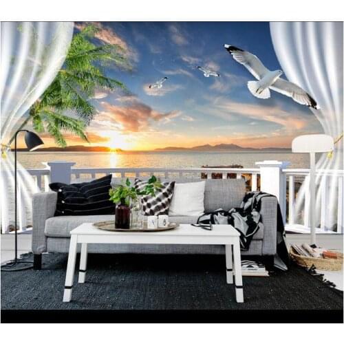 Custom photo wallpaper for walls 3 d wall murals wallpaper 3 d balcony diffused seascape TV setting wall wallpaper home decor