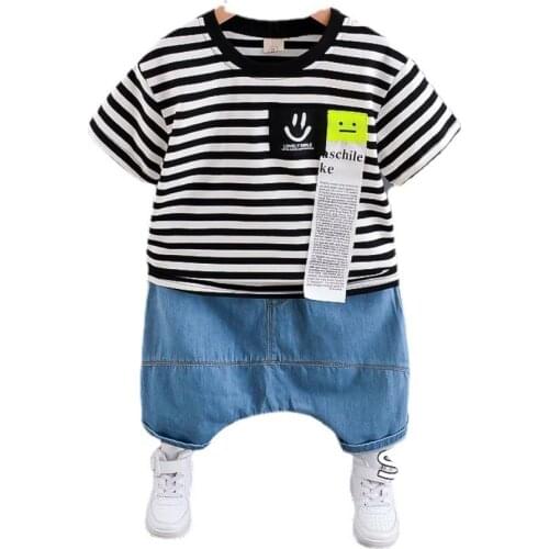 Casual Set Kids Outfits Toddler Baby Kids Boys Clothes Stripes T-shirt Tops Solid Short For Infant Outfit Suit 2-7 Years Boys