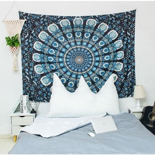 Psychedelic Boho Floral Tapestry Hippy Mandala Tapestry Wall Hanging Picnic Blanket Bedspread Curtain Peacock featherTapestry