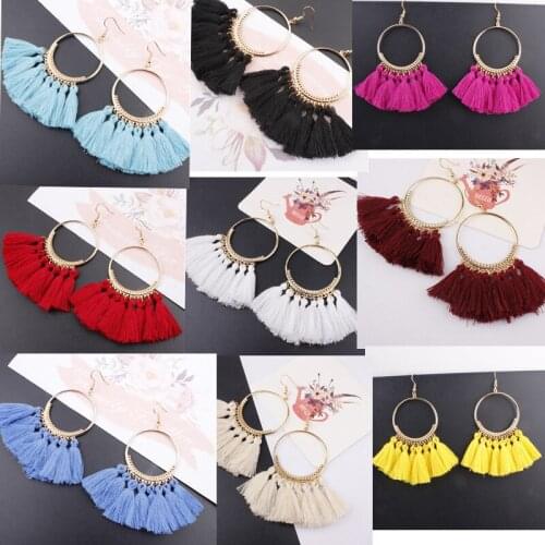 Tassel Earrings For Women Ethnic Big Drop Earrings Bohemia Fashion Jewelry Trendy Cotton Rope Fringe Long Dangle 12 colors