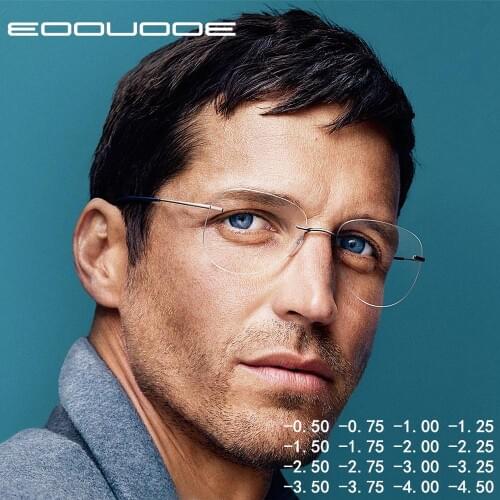 Titanium Transition Aviation Sunglasses Photochromic Myopia Glasses Rimless Eyeglasses Men with Diopters