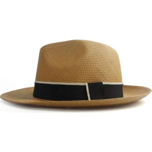 2019 Women Men Straw Sun Hat With Wide Brim Panama Hat For Summer Beach Sunbonnet Hat With Fashion Band Size 58CM