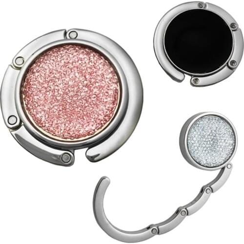 Bag Table Hook Fashion Outdoor Portable Foldable Round Shiny Diamond Purse Handbag Bag Table Hook Hanger Key Bag Hanger