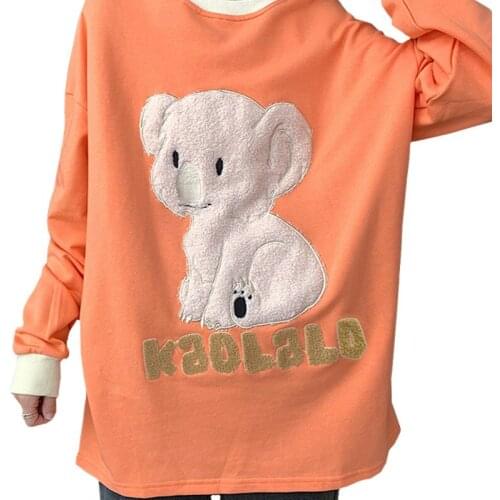 Spring Autumn 2021 Thin Style Womens Clothes Sweatshirt Korean Fashion Patch Embroidery Cartoons In A Daze Koala Pullover Girl