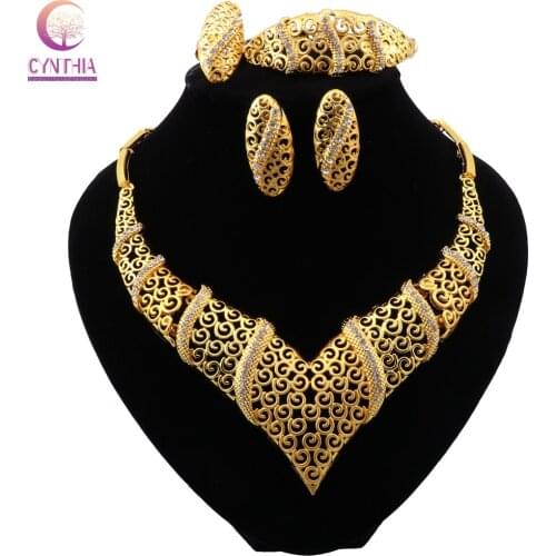 CYNTHIA African Beads Crystal Jewelry Sets Brand Dubai Gold Color Necklace Sets Wholesale Customer Nigerian Bridal Bead Set