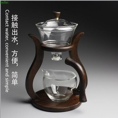 Heat-resistant glass tea set magnetic water diversion rotating cover bowl semi-automatic tea maker lazy teapot Kungfu tea set