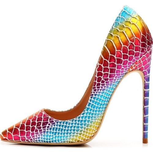 Moraima Snc High Heel Shoes Woman Sexy Pointed Toe Colorful Leather Thin Heels Pumps Slip on Party Wedding Shoes 35-42