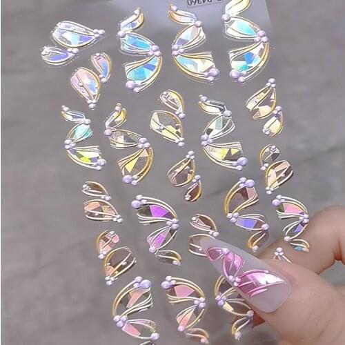 1PC 5D Embossed Three-dimensional Ribbon Nail Stickers Nail Decals DIY Laser Multicolor Nail Embossed Sticker Nail Decorations