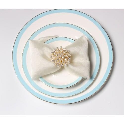 10PCS/Metal Napkin Ring Imitation Bead Flower Napkin Holder Ring Table Decoration Jewelry Golden Napkin Ring