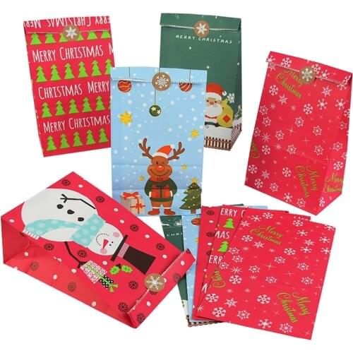 2021 Christmas Pattern Craft Paper Featival Party Supplies Wedding Gift Packaging Storage Bag Shopping Bag New Year Gift Packae