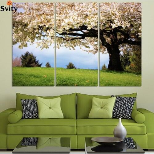 3 piece art oil canvas romantic wall art tree picture canvas painting green tree painting Large wall pictures for living room