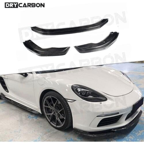 3PCS Carbon Fiber Front Bumper Lip Aprons Spoiler Chin Splitters fit for Porsche 718 Cayman Boxster 2016-2019 Car Styling