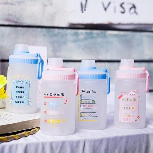 350ml/480ml Cute Cartoon Rabbit Frosted Glass Water Bottle With Straw Portable Sports Bottles Creative Mobile Phone Bracket Cup