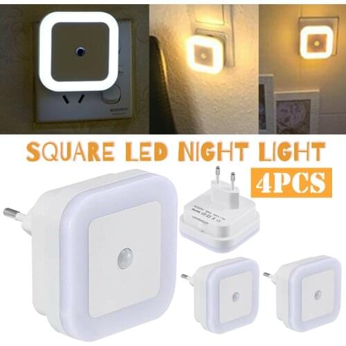 4 Pcs Square Socket LED Night Light Portable Cold White Lamp For Children Kids Bedroom Stairwells Corridor Lamps EU Plug