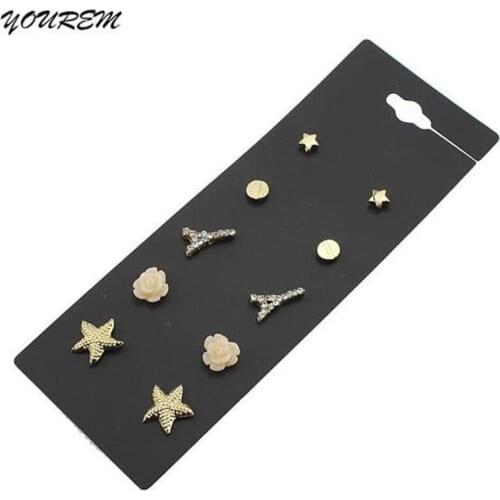 5 pairs/set gold color flowers dot cute tiny stud earrings set for women fashion star earings alloy nickel free