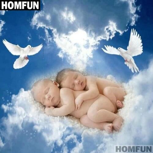HOMFUN Diy Full Square Round Drill 5D Diamond Painting Cross Stitch Diamond Embroidery "Cloud baby" Home Decor Gift A01604